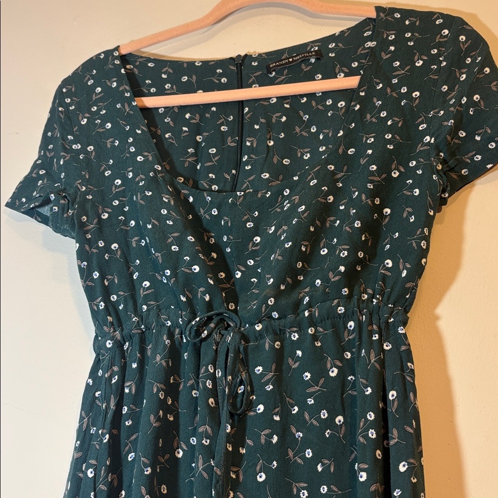 Teal Green Floral Y2K Square Neck Adjustable Tie Bust Brandy Melville Sun Dress